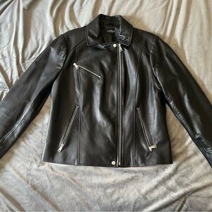 Ralph Lauren Black Leather Jacket with Silver Accents